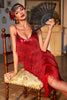 Laden Sie das Bild in den Galerie-Viewer, Rotes Roaring 20s Gatsby Flapper Kleid mit Fransen