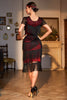 Laden Sie das Bild in den Galerie-Viewer, Juwelenausschnitt Schwarzes rotes perlenbesetztes Gatsby-Flapper-Kleid mit Fransen