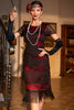 Laden Sie das Bild in den Galerie-Viewer, Juwelenausschnitt Schwarzes rotes perlenbesetztes Gatsby-Flapper-Kleid mit Fransen