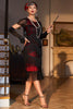 Laden Sie das Bild in den Galerie-Viewer, Juwelenausschnitt Schwarzes rotes perlenbesetztes Gatsby-Flapper-Kleid mit Fransen