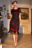 Laden Sie das Bild in den Galerie-Viewer, Juwelenausschnitt Schwarzes rotes perlenbesetztes Gatsby-Flapper-Kleid mit Fransen