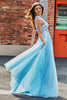 Laden Sie das Bild in den Galerie-Viewer, Hellblaues A-Linien Ein Schulter Langes Tüll-Ballkleid mit Applikationen