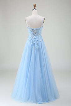 Hellblaues A-Linie Ballkleid mit Applikationen