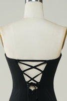 Laden Sie das Bild in den Galerie-Viewer, Stilvolles Schwarzes Trägerloses Party Kleid mit Quaste