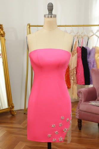 Rosa Schulterfreies Party Kleid mit Stern und Fransen
