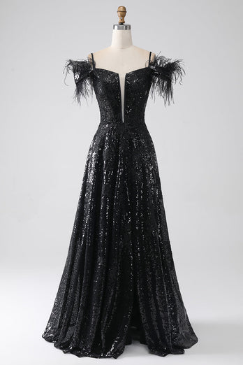 A-Linien Pailletten Langes Ballkleid mit Schlitz