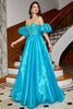 Laden Sie das Bild in den Galerie-Viewer, Blaues A-Linie Korsett-Ballkleid mit Perlen