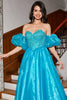 Laden Sie das Bild in den Galerie-Viewer, Blaues A-Linie Korsett-Ballkleid mit Perlen