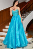 Laden Sie das Bild in den Galerie-Viewer, Blaues A-Linie Korsett-Ballkleid mit Perlen