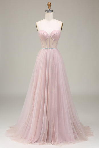 Hellrosa Tulle Herzchen Ballkleid mit Korsett