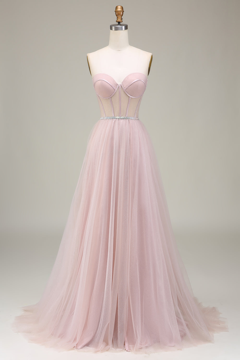 Hellrosa Tulle Herzchen Ballkleid mit Korsett