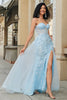 Laden Sie das Bild in den Galerie-Viewer, Charmantes A-Line Sweetheart Blaues Korsett-Ballkleid mit Perlenschlitz