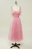 Laden Sie das Bild in den Galerie-Viewer, Rosa Tüll A-Linie Midi Ballkleid mit Herzen