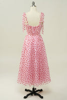 Laden Sie das Bild in den Galerie-Viewer, Rosa Tüll A-Linie Midi Ballkleid mit Herzen