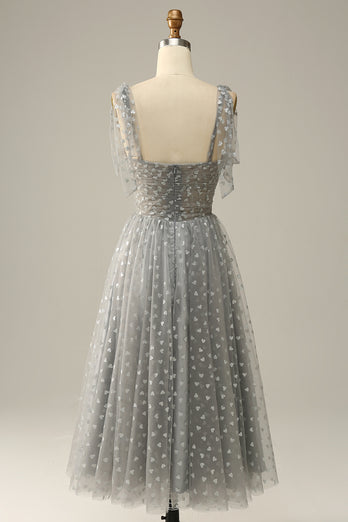 Graues Spaghettiträger Teelanges Ballkleid mit Fliegenknoten