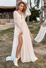 Laden Sie das Bild in den Galerie-Viewer, Elfenbeinspitze Chiffon Trompete Ärmel Boho Brautkleid