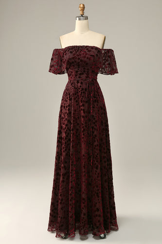Burgund Blume Schulterfreies Abendkleid