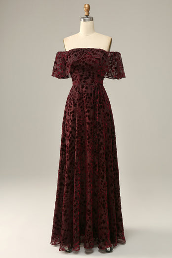 Burgund Blume Schulterfreies Abendkleid