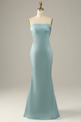 Grau blau Satin Meerjungfrau Brautjungfernkleid
