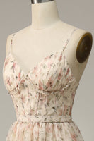 Laden Sie das Bild in den Galerie-Viewer, Aprikose A Linie Bedruckte Ballkleid mit Schlitz