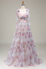 Laden Sie das Bild in den Galerie-Viewer, FliederfarbenenA-Linie Spaghetti-Trägern Ballkleid mit  Blumen und Druck