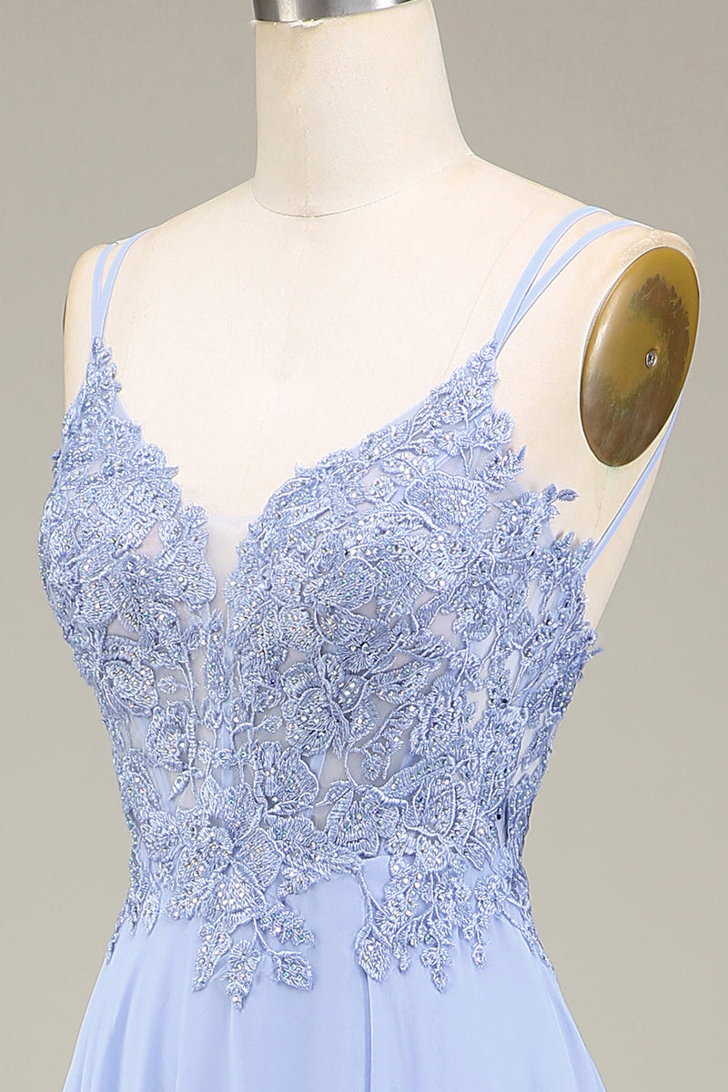 Laden Sie das Bild in den Galerie-Viewer, Lavendel A-Linie Langes Ballkleid mit Applikationen