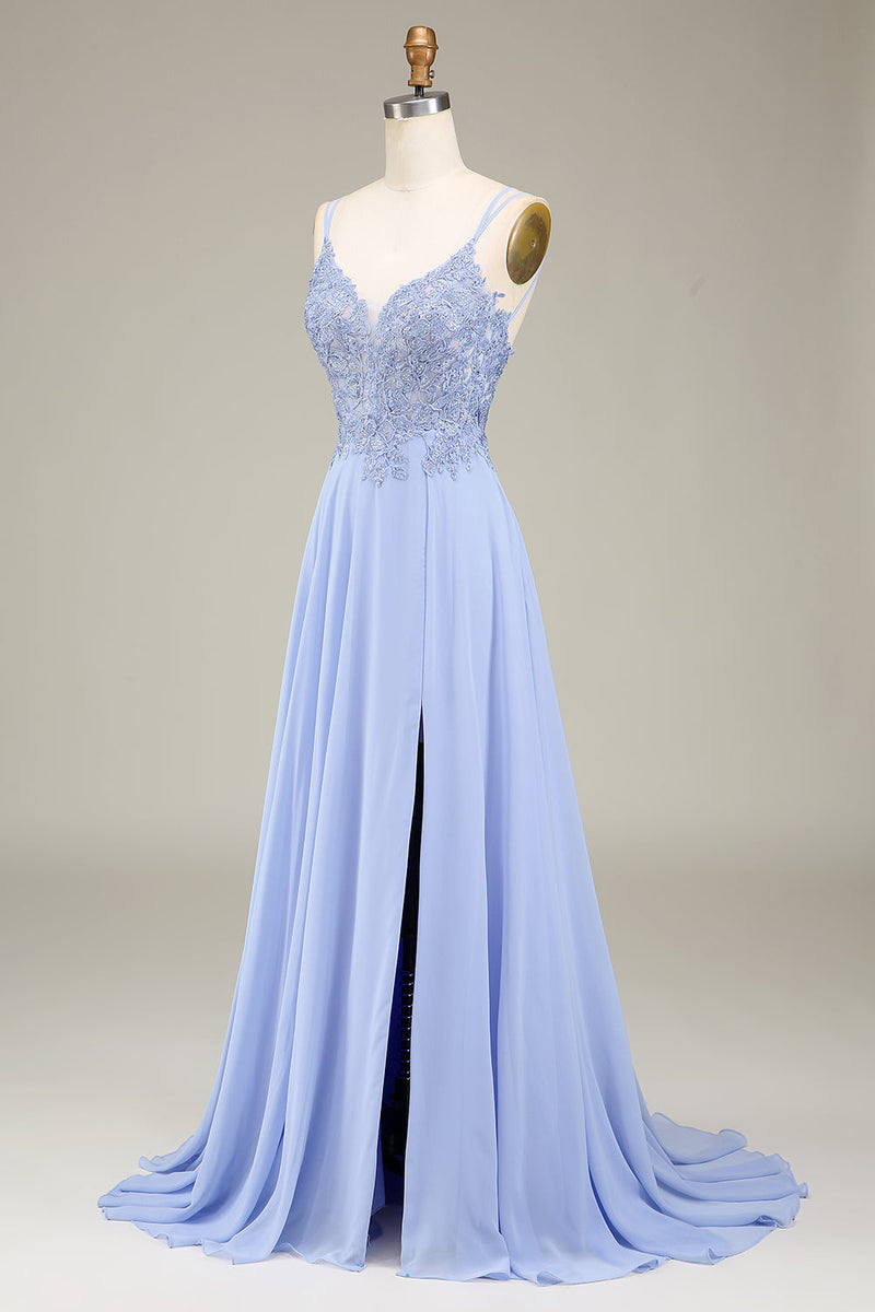 Laden Sie das Bild in den Galerie-Viewer, Lavendel A-Linie Langes Ballkleid mit Applikationen