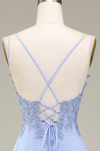 Lavendel A-Linie Langes Ballkleid mit Applikationen