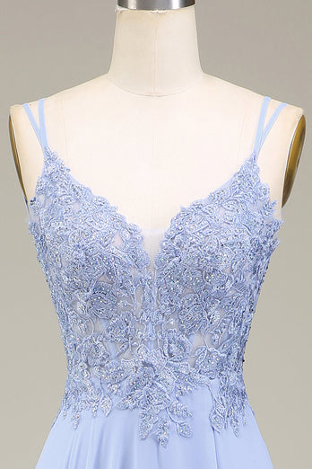 Lavendel A-Linie Langes Ballkleid mit Applikationen