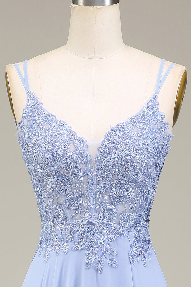 Laden Sie das Bild in den Galerie-Viewer, Lavendel A-Linie Langes Ballkleid mit Applikationen