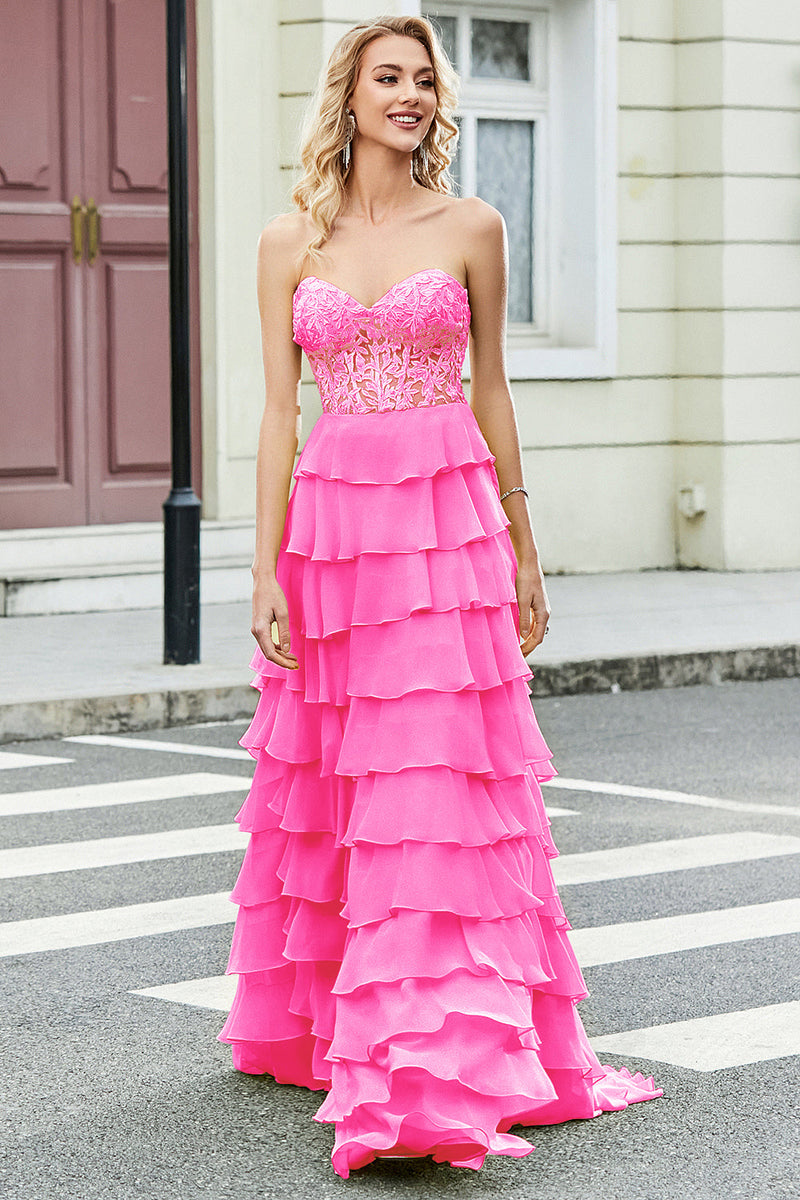Laden Sie das Bild in den Galerie-Viewer, Wunderschönes A-Linien-Sweetheart-Korsett Fliederfarbenes Ballkleid mit Applikationen und Rüschen