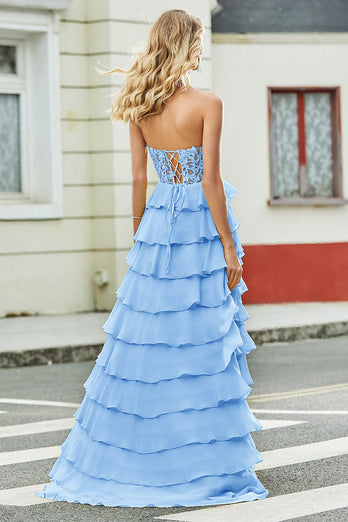 Wunderschönes A-Linien-Sweetheart-Korsett Fliederfarbenes Ballkleid mit Applikationen und Rüschen