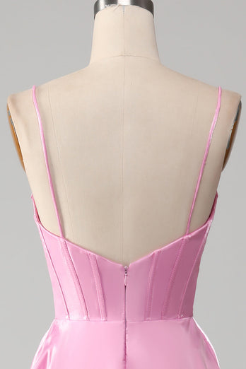 Rosa A-Linien Spaghettiträger Korsett-Ballkleid