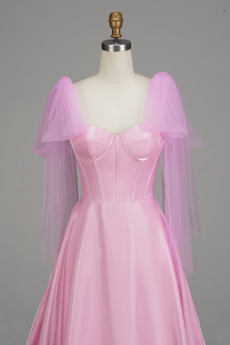 Laden Sie das Bild in den Galerie-Viewer, Rosa A-Linien Spaghettiträger Korsett-Ballkleid
