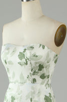 Laden Sie das Bild in den Galerie-Viewer, Asymmetrisches Trägerloses Bedrucktes Grünes Langes Ballkleid