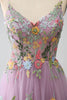 Laden Sie das Bild in den Galerie-Viewer, Mauve A-Linie Spaghettiträger Langes Ballkleid aus Tüll mit Stickerei