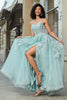 Laden Sie das Bild in den Galerie-Viewer, Mint Wunderschönes A-Linien Spaghettiträger Korsett Ballkleid mit Applikationen