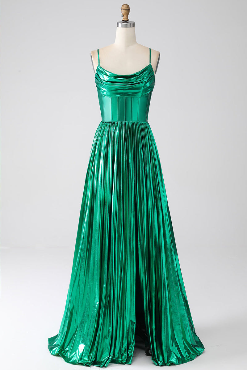 Laden Sie das Bild in den Galerie-Viewer, Dunkelgrünes A-Linie Korsett-Ballkleid mit Schlitz