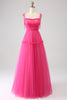 Laden Sie das Bild in den Galerie-Viewer, Fuchsia A-Linie Tüll Langes Ballkleid mit Rüschen