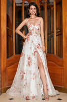 Laden Sie das Bild in den Galerie-Viewer, Elfenbeinblume Besticktes Langes Korsettkleid mit Schlitz