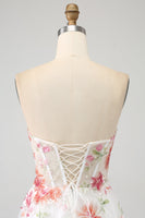 Laden Sie das Bild in den Galerie-Viewer, Elfenbeinfarbenes Blumenbesticktes Langes Korsett-Ballkleid mit Schlitz