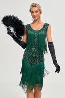 Laden Sie das Bild in den Galerie-Viewer, Schwarzes Flapper 1920er Jahre Gatsby Kleid mit Pailletten und Fransen