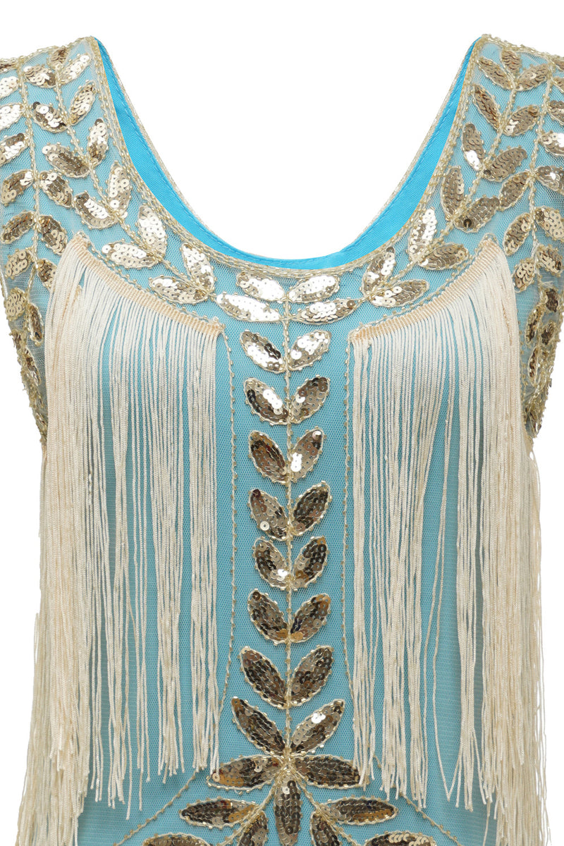 Laden Sie das Bild in den Galerie-Viewer, Dunkelgrünes Gatsby Kleid aus den 1920er Jahren mit Pailletten und Fransen