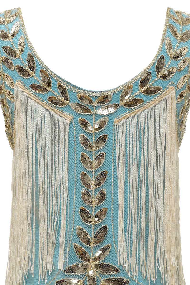 Laden Sie das Bild in den Galerie-Viewer, Dunkelgrünes Gatsby Kleid aus den 1920er Jahren mit Pailletten und Fransen