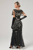 Laden Sie das Bild in den Galerie-Viewer, Langes Klappenkleid mit roten Pailletten aus den 1920er Jahren