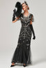 Laden Sie das Bild in den Galerie-Viewer, Elfenbeinfarbenes Pailletten-langes Flapper-Kleid aus den 1920er Jahren
