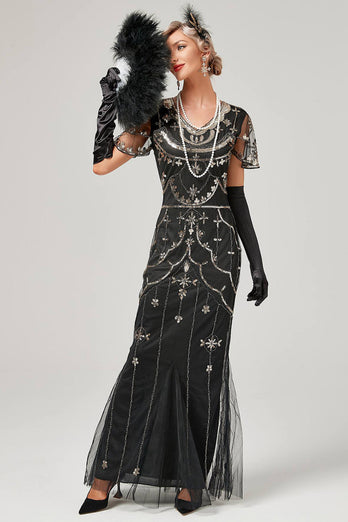 Langes Klappenkleid mit roten Pailletten aus den 1920er Jahren