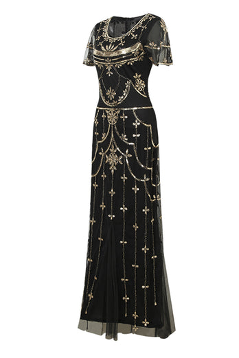 Schwarz-rosafarbenes 1920er Jahre Paillettenkleid