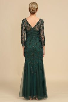 Dunkelgrünes 3/4 Ärmel Perlstickerei Brautmutterkleid