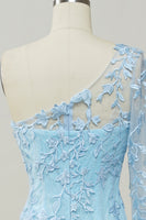 Laden Sie das Bild in den Galerie-Viewer, Himmelblau Eine Schulter Meerjungfrau Ballkleid mit Applikationen